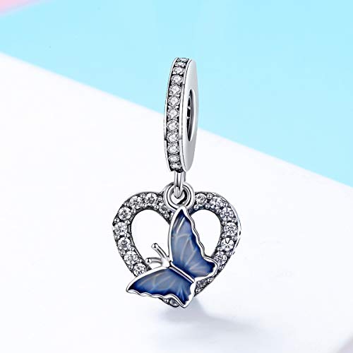 BISAER 925 Sterling Silver Charms for Bracelets Cat Dog Sloth Animal Beads Butterfly Fairy Heart Dangle Pendant Charms - color: Butterfly