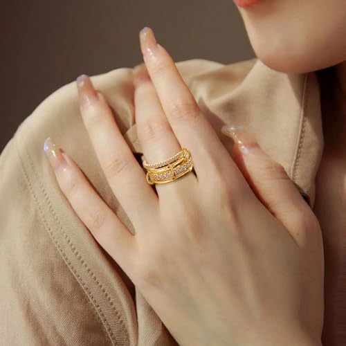 Gold Stackable Rings for Women Non Tarnish, Dainty Stackable 18k Gold Plated CZ Cubic Zirconia Rings, Gold Knuckle Women Rings Set - color: G1, size: 6