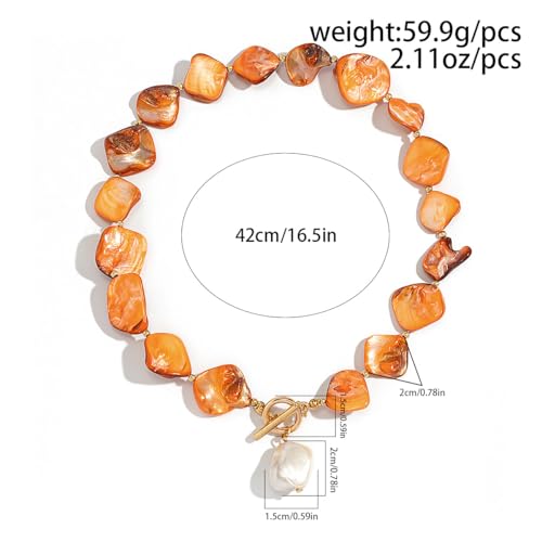 Boho Chunky Shell Necklace for Women Baroque Pearl Pendant Necklaces Irregular Shell Beaded Choker Necklace Trendy Vacation Jewelry Accessories - color: Brown