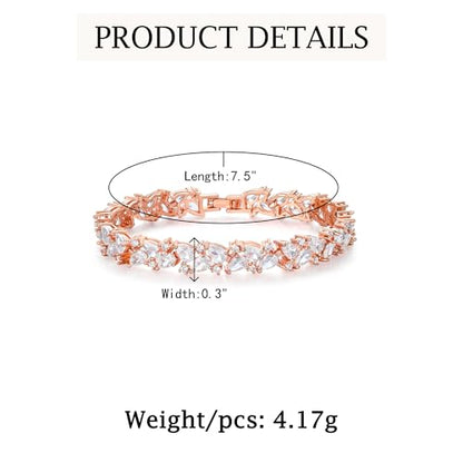 Crysdue Marquise Teardrop Cubic Zirconia Wedding Bridal & Prom Tennis Bracelets for Brides Bridesmaids, Silver/Gold/Rose Gold Plated Bracelet Gifts for Women - style: A_Rose Gold Tone 7.5"