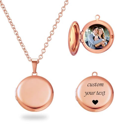 PHOCKSIN Personalized Locket Necklace for Women Photo Necklace with Customized Picture Birth Flower Birthstone Customizable Birthday Gifts - color: #17-Round Rose Gold