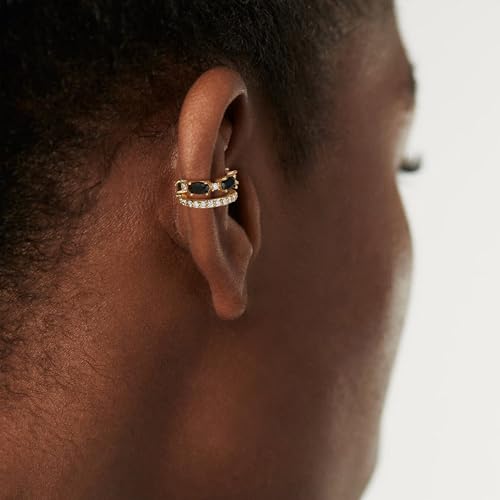 WEARON Ear Cuff Earrings for Women, Ear Cuffs Non Piercing, 14K Gold Plated Jewelry Zircon Diamond Turquoise Earrings Hypoallergenic Jewelry Gifts for Woman - color: Black/Single