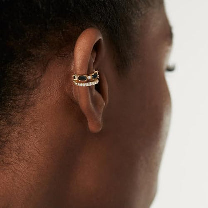 WEARON Ear Cuff Earrings for Women, Ear Cuffs Non Piercing, 14K Gold Plated Jewelry Zircon Diamond Turquoise Earrings Hypoallergenic Jewelry Gifts for Woman - color: Black/Single
