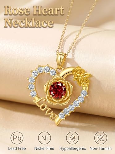 Birthstones Necklace Gifts for Women Love Heart Necklaces for Womenwith Rose Flower Jewelry Gifts for Mother's Day Valentine's Day Engagement Birthday Thanksgiving Christmas - color: March