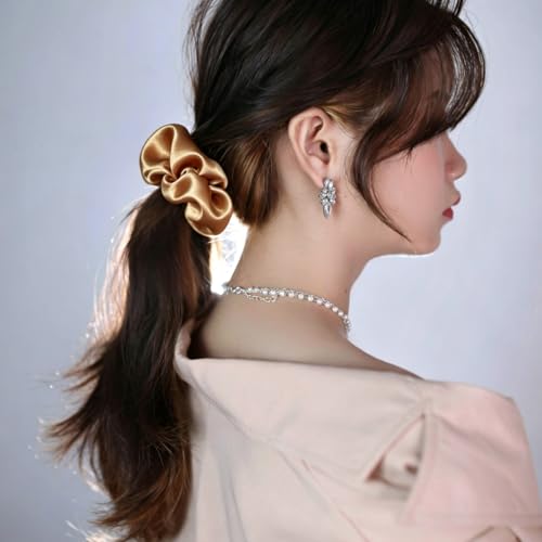 Silk Hair Ties Ponytail Holder Hairs Bow Ropes Elastics Hairtie Accessories Wide 0.8inch on Hair No Damage No Crease for Women Curly Thick Wavy Hair(30Pcs Dark Yellow) - color: Dark Yellow