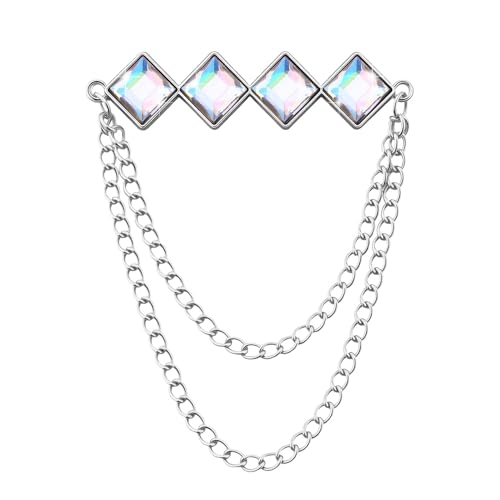 Gem Brooch Pins Hanging Chain Lapel Pin for Men Suits Metal Tassel Chain Collar Pins Suit Brooch Vintage Crystal Rhinestone Brooches for Men Wedding Business Prom Party - color: Color-J