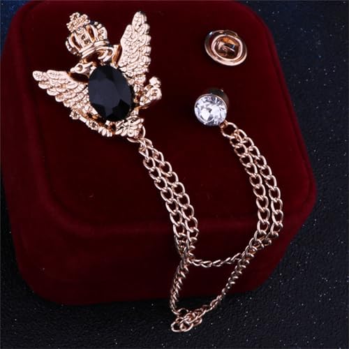 4PCS Gem Brooch Lapel Pin Chain for Men Retro Crystal Tassel Chain Brooch Pin Career Suit Tuxedo of Shirts Tie Hat Scarf Father's Day Gift - color: 2 PCS Black