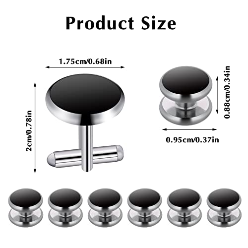 Yolev Mens Cufflinks and Studs Set Tuxedo Shirts Cuff links Black Onyx Cufflinks for Men, Classic Tuxedo Buttons Match for Business Wedding Formal Suit