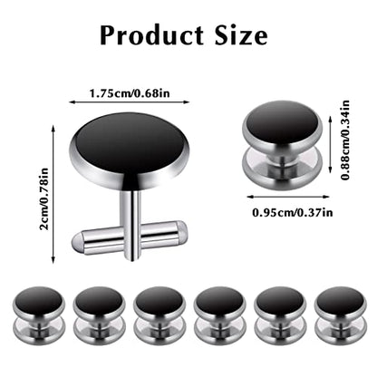 Yolev Mens Cufflinks and Studs Set Tuxedo Shirts Cuff links Black Onyx Cufflinks for Men, Classic Tuxedo Buttons Match for Business Wedding Formal Suit