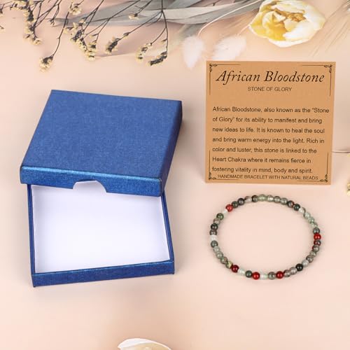 LPBeads Handmade Natural Gemstone Stretch Elastic Bracelet Healing Crystal Round Stone Beads Jewelry Gifts for Women Men - color: African Bloodstone, size: 4mm