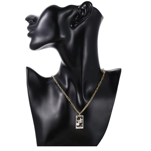 LUREME Punk Tarot Necklace - Gold Rectangle Pendant with Strass Zircon Sun/Moon/Star Design for Women (nl006354) - color: Multi Universe