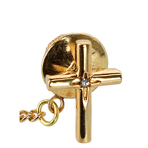 Men's Elegant Cross Tie Tack with Crystal Center for Formal Wear - color: Gold