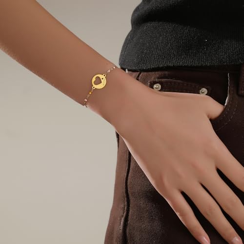 DS Mother Daughter Matching Bracelets,Adjustable Stainless Steel Gift Set | mother’s Day & Birthday Gift Box,Heart Charm,Mommy & Me Style,18K Gold Plated,Hypoallergenic,Daily Wear,Fits Women Teen Girls - color: Gold-4