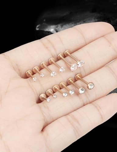 16G Internal Thread Flat Back Earrings Nose Studs 316L Surgical Steel Medusa Labret Monroe Lip Ring Tragus Forward Helix Conch Cartilage Lobe Earrings Stud Piercing Jewelry For Women Men - color: Rose Gold-Clear CZ