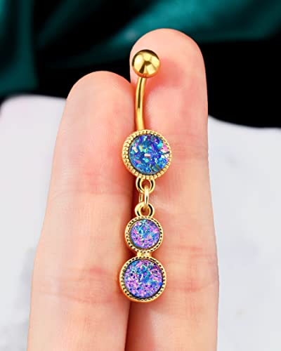 Dangle Belly Button Rings Gold Belly Button Ring Dangling 14G 10MM Sparkly Gold Belly Navel Piercing Jewelry 316L Stainless Steel - color: Blue