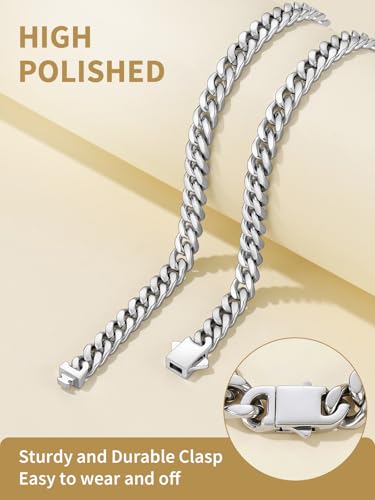 FindChic Cuban Link Chain Necklace for Women Men, Silver/Gold Plated Stainless Steel Solid Miami Curb Chain Hip Hop Punk Statement Jewelry, 5/12/14mm Width, 16/18/20 Inch Length, with Gift Box - color: 01. 5mm-Silver, size: 16inches