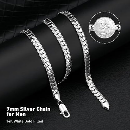7MM Cuban Link Chain for Men Silver Chains, Silver Mens Chain Necklace,316L Stainless Steel and 14K White Gold /14K Gold Filled, Gold/Silver Chain for Men Necklace - style: 7MM-24 Inch Silver