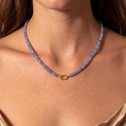 CONRAN KREMIX Colorful Stone Beaded Necklace for Women,Natural Gemstone Bead Choker Necklaces Boho Summer Beach Layering Necklace Jewelry Gift for Women - color: Sapphire Blue