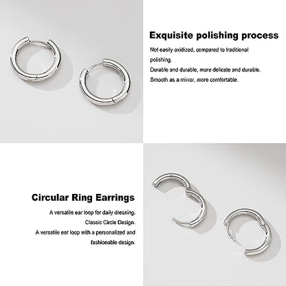 Silver Gold Hoop Earrings for Women Men, 316L Surgical Stainless Steel Huggie Hoop Earrings Set Hypoallergenic Small Cartilage Earrings Lightweight Hoop Earrings Huggie Set - color: Silver--8/10/12mm