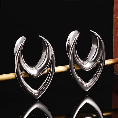 DOEARKO 2PCS Fashion Round Spiral Saddle 316 Stainless Steel Ear Tunnels Plugs Stretcher Gauges For Ear lobe Expander Piercing Body Jewelry - color: #1 Silver, size: 14mm(9/16")