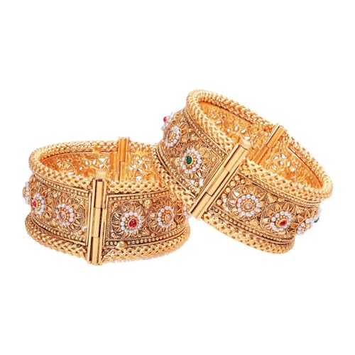 Efulgenz Indian Bridal Wedding Bollywood Big Broad Bracelet Bangle Set - color: Gold, size: 2-4