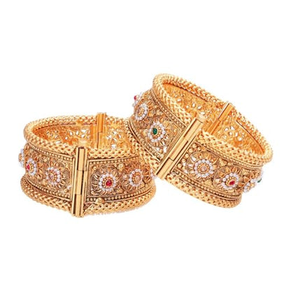 Efulgenz Indian Bridal Wedding Bollywood Big Broad Bracelet Bangle Set - color: Gold, size: 2-4