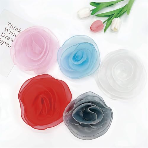 10inch Extra Large Flower Brooch Pin for Women Fashion Dainty Organza Satin Fabric Big Camellia Brooches Lapel Pins Wedding Dance Party Dress Accessories Exaggerated Jewelry Gift - color: 6 inch Grey