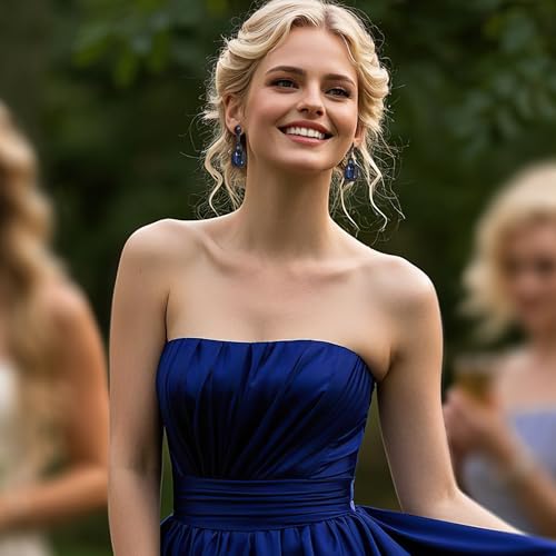 Women's Wedding Bridal Crystal Emerald Cut Infinity Figure 8 Chandelier Clip-On Dangle Earrings - color: Navy Blue Black-Tone