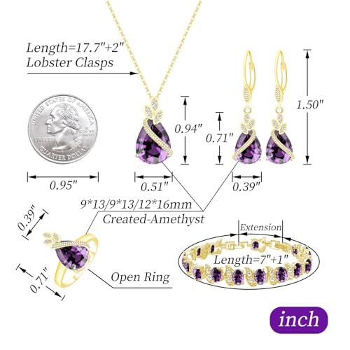 GZWHD Jewelry Set for Women CZ Earrings Necklace Ring Bracelet Set Prom Party Wedding Jewelry Gift for Mother Friend Wife - color: A-Gold-Purple