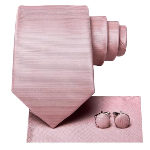 Dubulle Mens Paisley Striped Tie Woven Necktie for Men and Handkerchief Cufflinks Set Wedding Formal Business - color: Blush Rose Gold