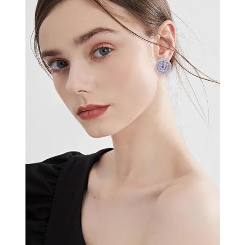 Crystal Flower Burst Stud Earirings - Big Sterling Silver CZ Cubic Zirconia Rhinestone Daisy Sunflower Floral Cluster Studs Bridal Wedding Party Prom Costume Jewelry for Bride Bridesmaids Women Birthstone Birthday Gift - color: Mauve