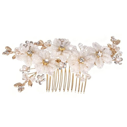 Flower Leaf Design Wedding Hair Comb, Metal Bridal Hair Accessory with Rhinestone, Wedding Prom Hair Clip Headpiece for Women (Gold Flower Crystal) - color: Gold Flower Crystal