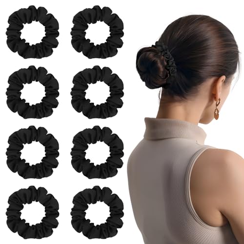 8 PCS Silk Satin Hair Ties Hair Scrunchies for Women Premium Black | Artisan Crafted / Stretched 10" Length / Gift Box / Silky Weave / Soft Touch Daily Use - color: Black