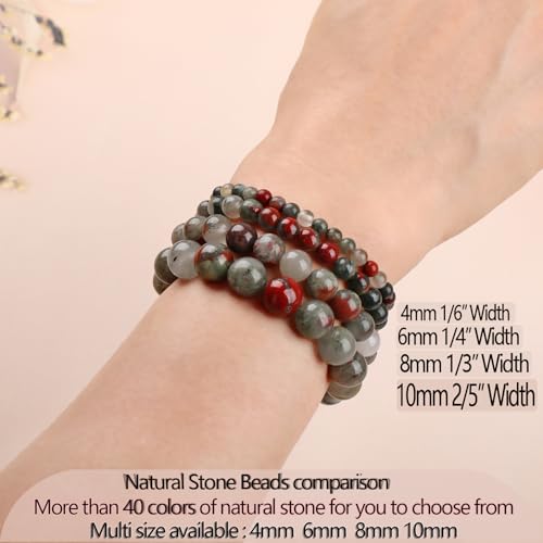 LPBeads Handmade Natural Gemstone Stretch Elastic Bracelet Healing Crystal Round Stone Beads Jewelry Gifts for Women Men - color: African Bloodstone, size: 8mm