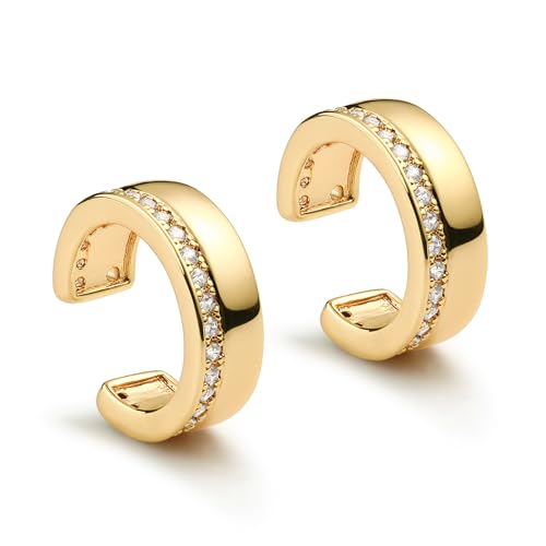 Bemoly Ear Cuff Earrings for Women 14K Gold Plated Cubic Zirconia Dangle Huggie Ear Cuffs Non Piercing | Clip On Cartilage - style: H-1 Row cz-Pair
