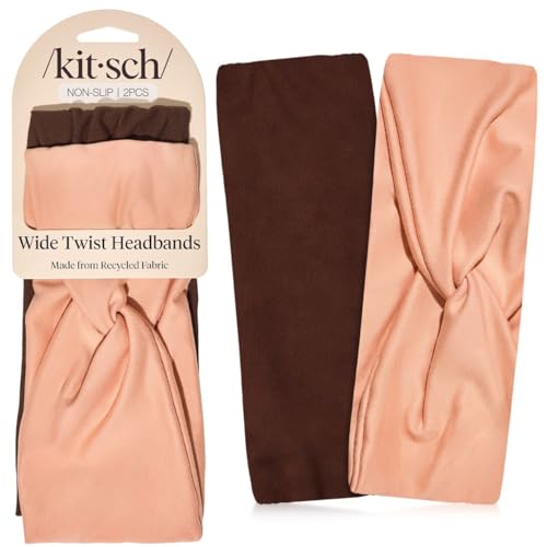 Kitsch Wide Headbands for Women Non Slip - Rosewood, 2pcs | Running Headbands for Girls, Ideal for Working Out, Yoga, Gym, or Lounging – Stretchy Head Bands – Fashion Hair Accessories - color: Rosewood
