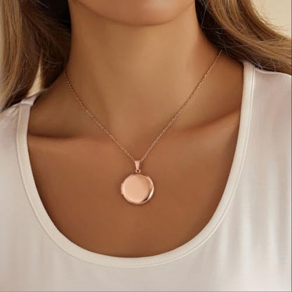 PHOCKSIN Personalized Locket Necklace for Women Photo Necklace with Customized Picture Birth Flower Birthstone Customizable Birthday Gifts - color: #17-Round Rose Gold