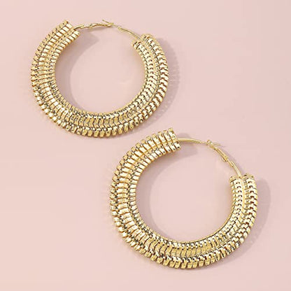 Extra Large Chunky Cuban Hoop Earrings Geometric Double Layered Round Loop Boho Earrings for Women (80mm gold) - size: 80mm gold
