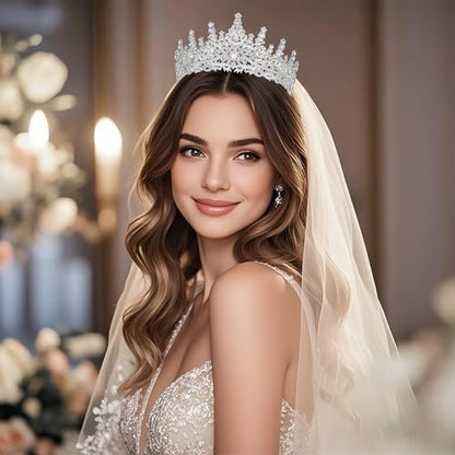 Tiaras and Crowns for Women Crystal Princess Tiaras Rhinestone Queen Crowns For Wedding Bridal Birthday Prom Pageant Party (Tiara 100) - color: Silver