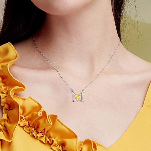 POPLYKE Initial Sunflower Necklace for Women 925 Sterling Sliver Sunflower Pendant Necklace Letter Initial Pendant Chain - style: Sunflower M