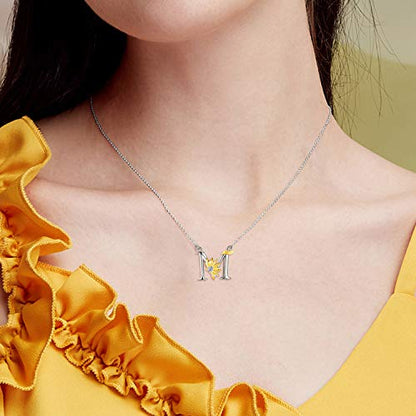 POPLYKE Initial Sunflower Necklace for Women 925 Sterling Sliver Sunflower Pendant Necklace Letter Initial Pendant Chain - style: Sunflower M