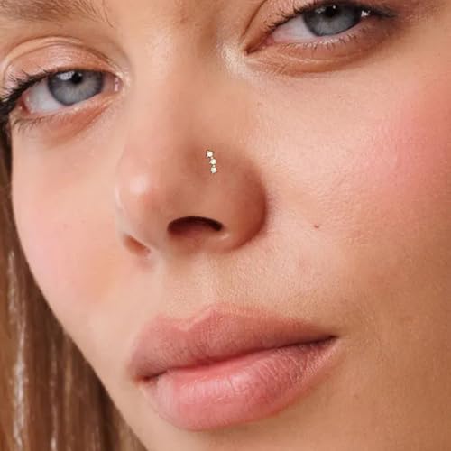 20G/18G/16G Titanium Flat Back Earrings, Threadless Nose Stud Tiny Stud Earrings, Cartilage Tragus Piercing Jewelry Conch Helix Stud - color: Three CZ (silver 3pc), size: 20ga(0.8mm)