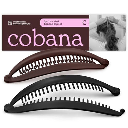 Cobana Banana Clip – Large 6'' Volumizing Hair Clip for Medium to Thick Hair – Secure Hold, No Crease, No Breakage – Hair Accessories for Women, Set of 2 (Black and Brown) - color: Black and Brown