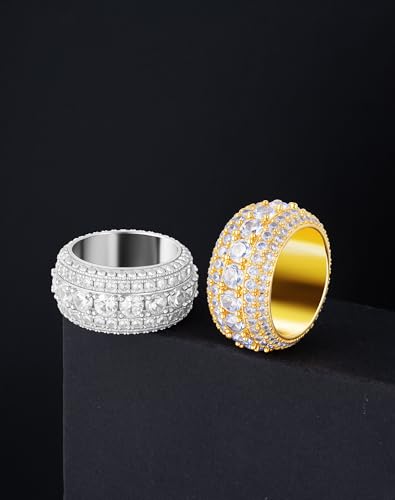 Bling Halo Stacking Ring for Men Women - 18k Gold Plated Stackable Cubic Zirconia Band - Created Diamond Iced Out Hip Hop Jewelry Gifts - color: Style C-Gold Plated, size: 9