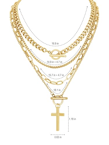 Sacina Goth Layered Cross Choker Necklace, Gothic Punk Grunge Emo Necklace, Christmas Jewelry Gift for Women - color: Gold