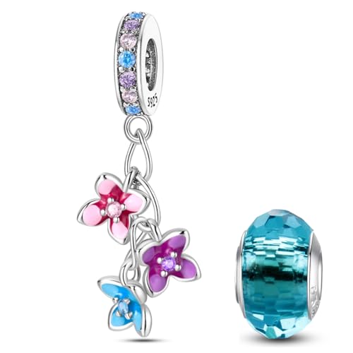 HappyStar 925 Sterling Silver Animal Dogs Charms Pendants fit Pandora Bracelets Necklaces Flowers Sports Travel Charms for Bracelets Women Jrwelry Gifts(with one Spacer Bead Charms) - style: 5-Colorful Tassel Flower Charm