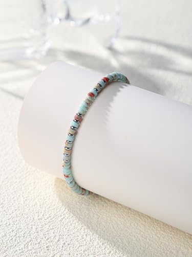XIJIN Natural Stone Beaded Anklets for Women Handmade Beach Boho Turquoise Beads Ankle Bracelet Jewelry Gift for Her - color: Silver-C