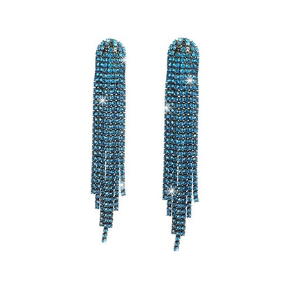 Rhinestone Earrings Dangling for Women Sparkly Silver Dangle Earrings Girls Long Chandelier Earrings Tassel Lightweight Ear Studs Cubic Zirconia (KE001S-W) - color: Dangle KE021BZ