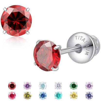 Limerencia Birthstone Screw Back Earrings G23 Implant Grade Titanium Stud Earrings Hypoallergenic Cubic Zirconia Posts Studs Jewelry Gifts for Girls Sensitive Ears - color: January