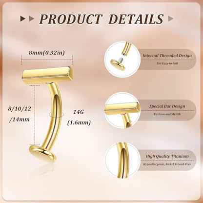 NICEIGHT 14G F136 Pure Titanium Floating Belly Button Rings for Women Petite Flat Back CZ Belly Rings Opal Barbell Heart Curved Navel Ring Internally Threaded Belly Piercing Jewelry 8/10/12/14mm - color: Gold-Barbell, size: 10mm (Standard Size)